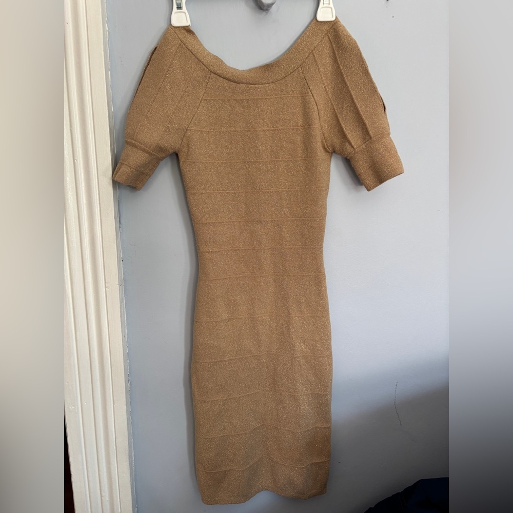 BEBE bodycon gold sparkle dress